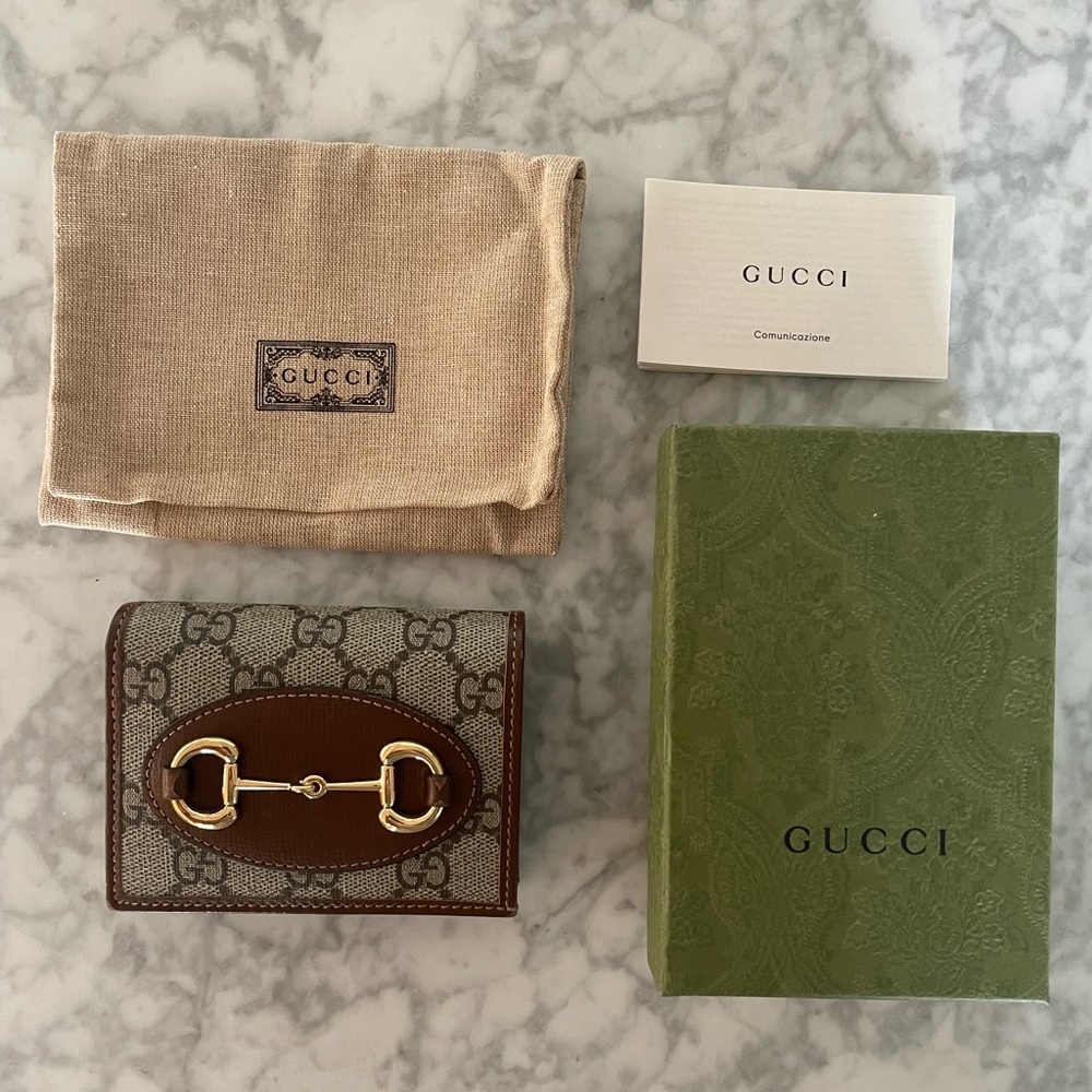 GUCCI HORSEBIT 1955 CARD CASE WALLET GG/SUPREME BROWN